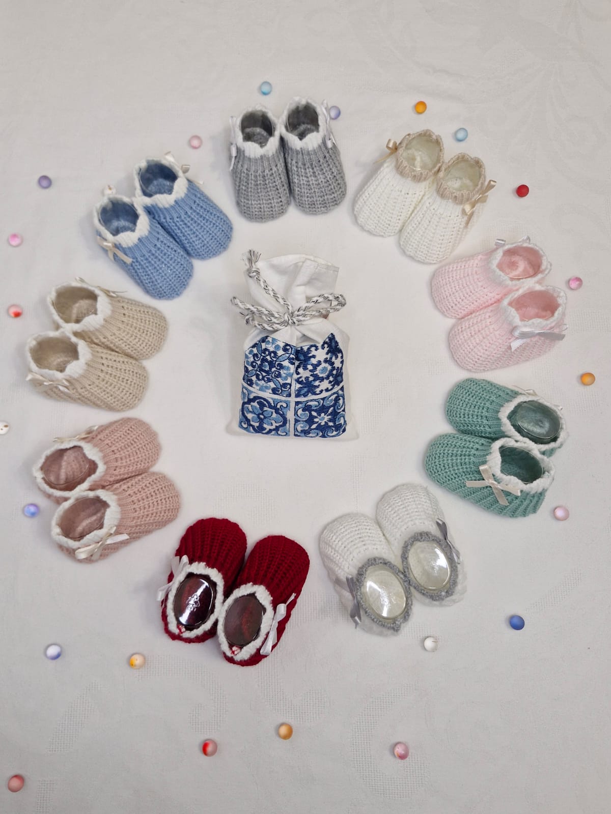 Chaussons bébé en laine bicolore
